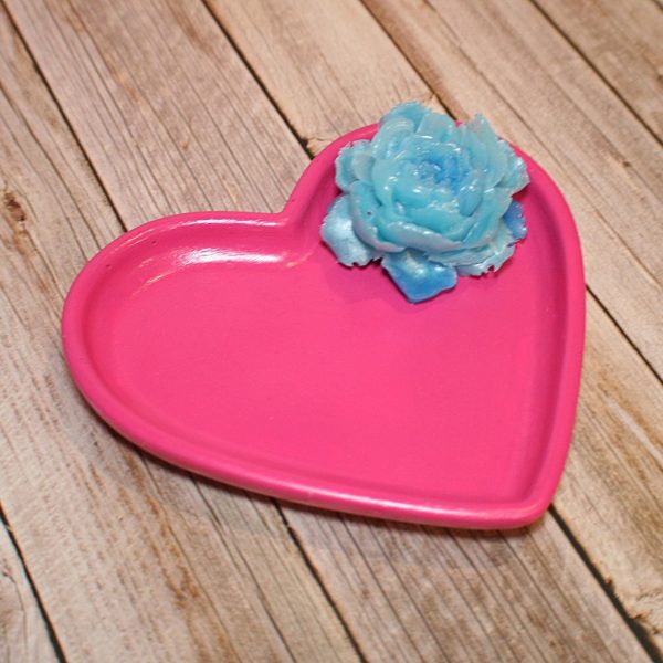 Floral Heart-Shaped Trinket Dish — Bold, Handmade Jewelry Holder For Vanity Or Gift Giving – Decorative Trays – Handmade By Shessocrafty Goods