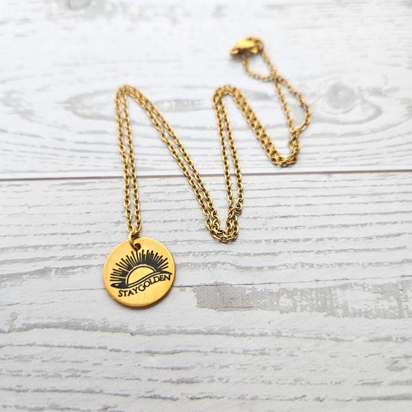 Stay Golden Sunburst Necklace, 18K Gold Pvd Stainless Steel, Waterproof – Bookish – Handmade By Shessocrafty Goods