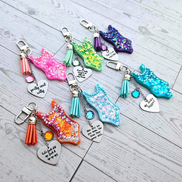Loud Color. Louder Statements. - ShesSoCrafty Goods Custom Showgirl Era Bodysuit Keychain β Personalized Glitter Resin Bag Charm With Engraved Quote β Keychains β Handmade By Shessocrafty Goods