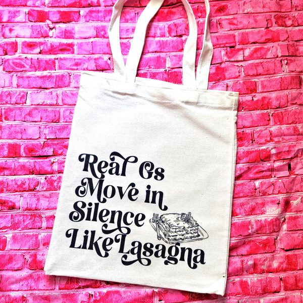 Lasagna Quote Tote Bag, Funny Hip Hop Lyric Gift, Canvas Bag With Pocket – Totes – Handmade By Shessocrafty Goods