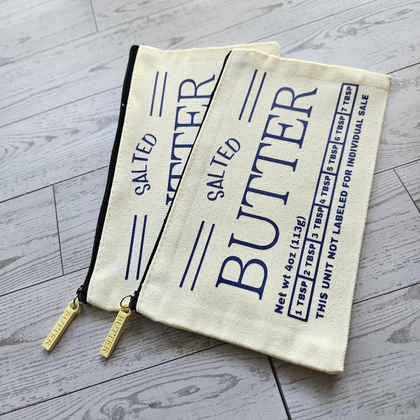 Butter Stick Canvas Zip Pouch, Retro Foodie Makeup Bag, 3D Printed Zipper Pull – Totes – Handmade By Shessocrafty Goods