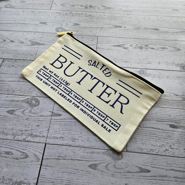 Butter Stick Canvas Zip Pouch, Retro Foodie Makeup Bag, 3D Printed Zipper Pull – Totes – Handmade By Shessocrafty Goods