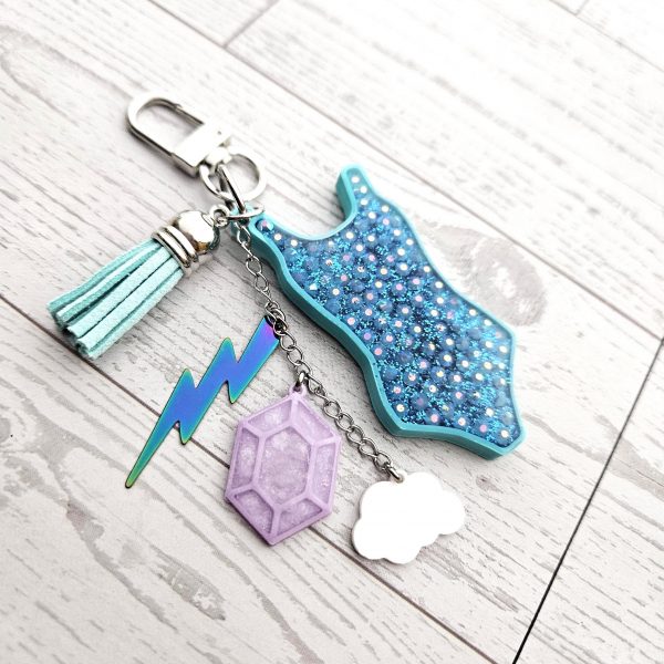 Opalite Era Showgirl Bag Charm • Custom Lyric Engraved Heart Or Glow-In-The-Dark Lightning Bolt – Vigilante Shit - For The Swifties – Handmade By Shessocrafty Goods