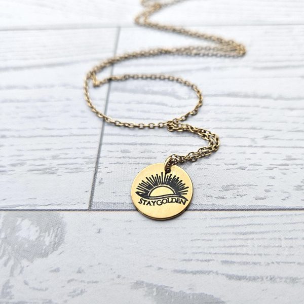 Stay Golden Sunburst Necklace, 18K Gold Pvd Stainless Steel, Waterproof – Bookish – Handmade By Shessocrafty Goods
