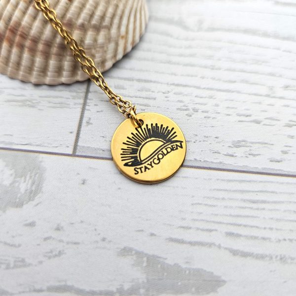 Stay Golden Sunburst Necklace, 18K Gold Pvd Stainless Steel, Waterproof – Bookish – Handmade By Shessocrafty Goods