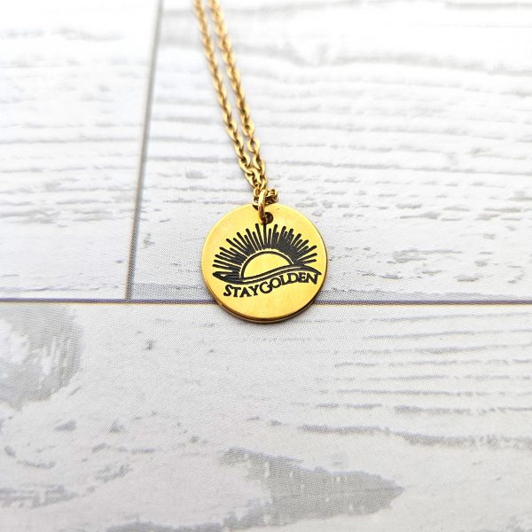 Stay Golden Sunburst Necklace, 18K Gold Pvd Stainless Steel, Waterproof – Bookish – Handmade By Shessocrafty Goods