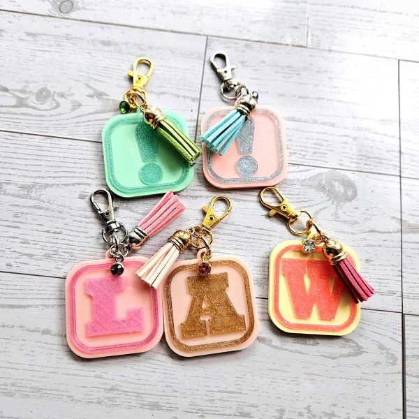 Personalized Glitter Initial Keychain Nfc Smart Tag 3D Printed Custom Bag Charm Colorful Tassels – Keychains – Handmade By Shessocrafty Goods