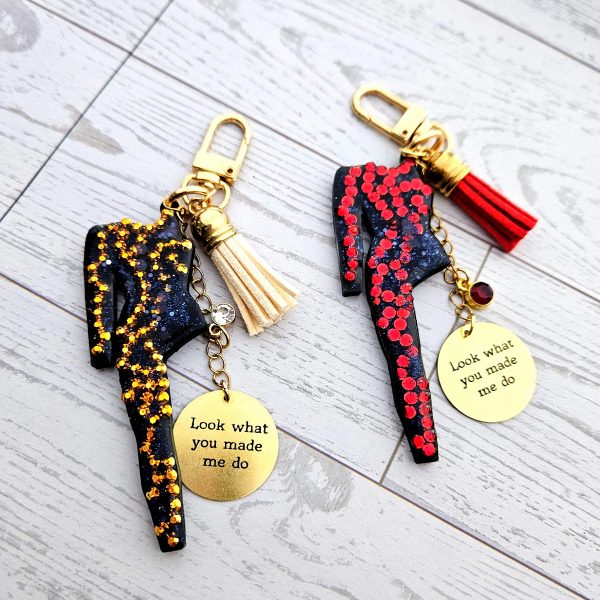 Eras Rhinestone Snake Bodysuit Charm, Custom Engraved Gold Tag Tassel, Concert Bestie Gift – Keychains – Handmade By Shessocrafty Goods