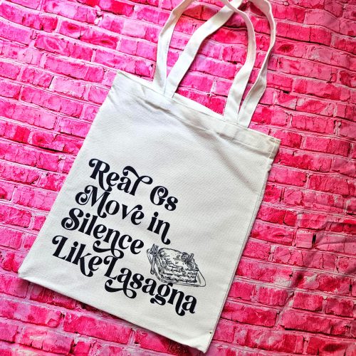 Lasagna Quote Tote Bag, Funny Hip Hop Lyric Gift, Canvas Bag With Pocket – Totes – Handmade by ShesSoCrafty Goods