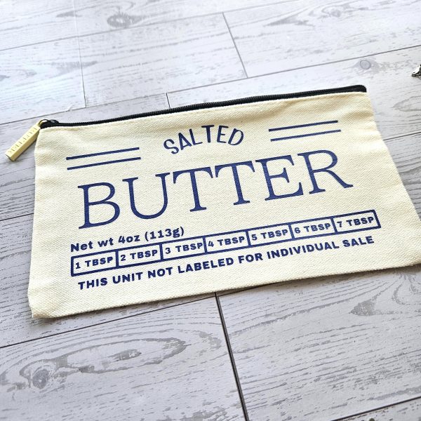 Butter Stick Canvas Zip Pouch, Retro Foodie Makeup Bag, 3D Printed Zipper Pull – Totes – Handmade By Shessocrafty Goods