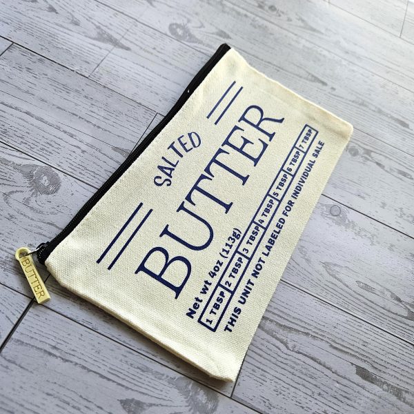 Butter Stick Canvas Zip Pouch, Retro Foodie Makeup Bag, 3D Printed Zipper Pull – Totes – Handmade By Shessocrafty Goods
