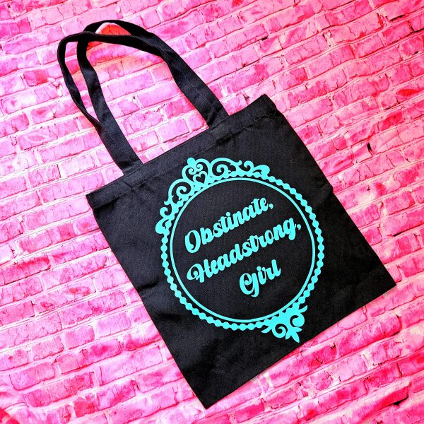 Jane Austen Tote Bag - Obstinate Headstrong Girl Canvas Book Bag – Bookish – Handmade By Shessocrafty Goods