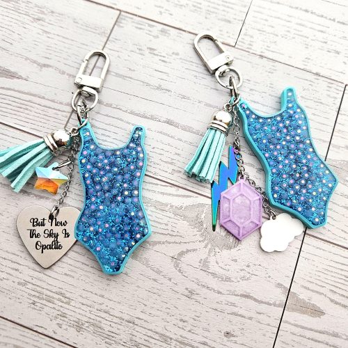 Opalite Era Showgirl Bag Charm • Custom Lyric Engraved Heart or Glow-in-the-Dark Lightning Bolt – Vigilante Shit - For the Swifties – Handmade by ShesSoCrafty Goods