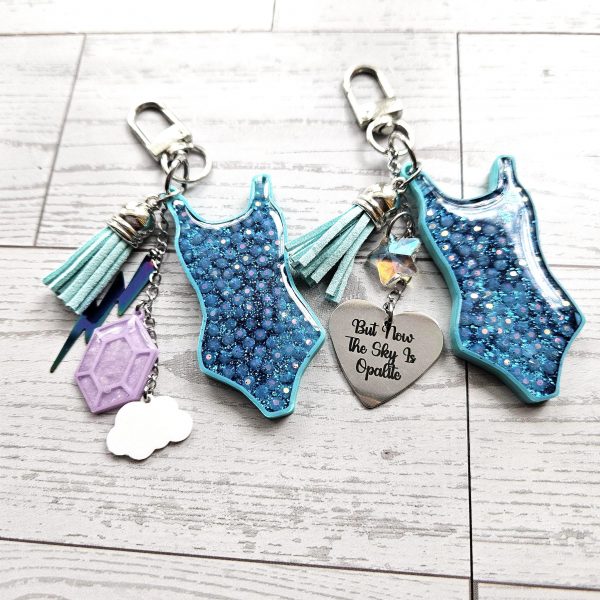 Opalite Era Showgirl Bag Charm • Custom Lyric Engraved Heart Or Glow-In-The-Dark Lightning Bolt – Vigilante Shit - For The Swifties – Handmade By Shessocrafty Goods