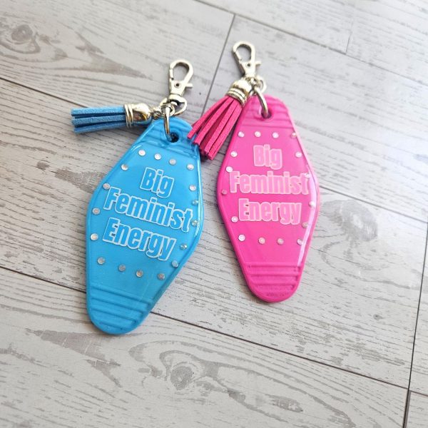 il_fullxfull.7787147556_n1we-2 Big Feminist Energy Motel Keychain | Retro Rhinestone Bag Charm – Keychains – Handmade By Shessocrafty Goods