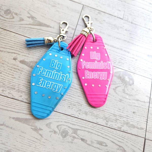 il_fullxfull.7787148842_rcgv-2 Big Feminist Energy Motel Keychain | Retro Rhinestone Bag Charm – Keychains – Handmade By Shessocrafty Goods