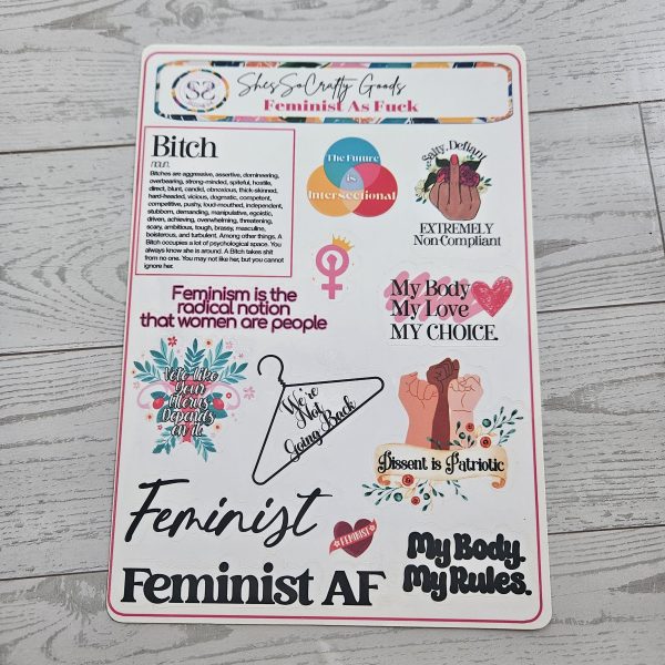 Feminist Af Sticker Sheet - Empowering Intersectional Feminism Decals – Say It Louder – Handmade By Shessocrafty Goods