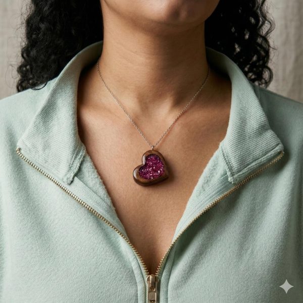 Hot Pink Wood Resin Heart Necklace And Earring Set | Handmade Jewelry – Jewelry – Handmade By Shessocrafty Goods