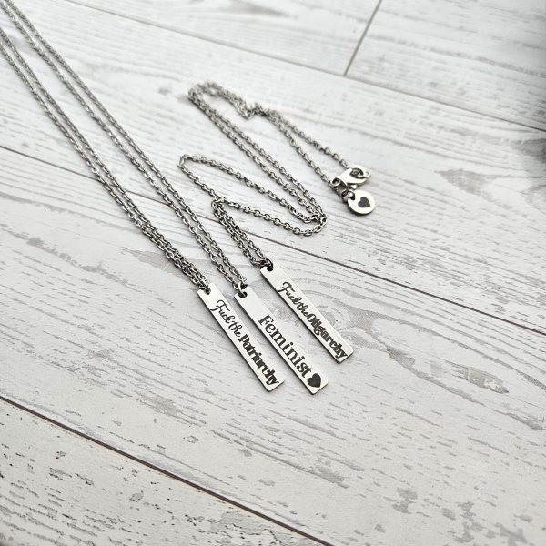 Activist Bar Necklace | Feminist, Anti-Patriarchy, Anti-Oligarchy | Stainless Steel – Jewelry – Handmade By Shessocrafty Goods
