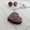 Hot Pink Wood Resin Heart Necklace And Earring Set | Handmade Jewelry – Jewelry – Handmade By Shessocrafty Goods