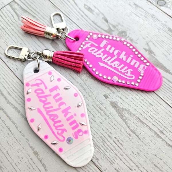 Loud Color. Louder Statements. - ShesSoCrafty Goods F*Cking Fabulous Rhinestone Resin Motel Keychain β Keychains β Handmade By Shessocrafty Goods