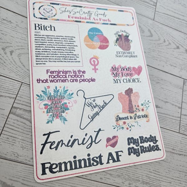 Feminist Af Sticker Sheet - Empowering Intersectional Feminism Decals – Say It Louder – Handmade By Shessocrafty Goods