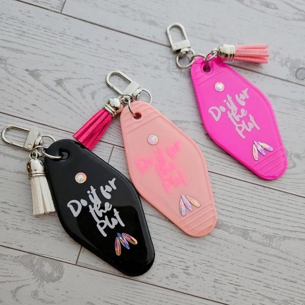 Retro Motel Keychain | Do It For The Plot | Rhinestones, Tassel Accent – Keychains – Handmade By Shessocrafty Goods