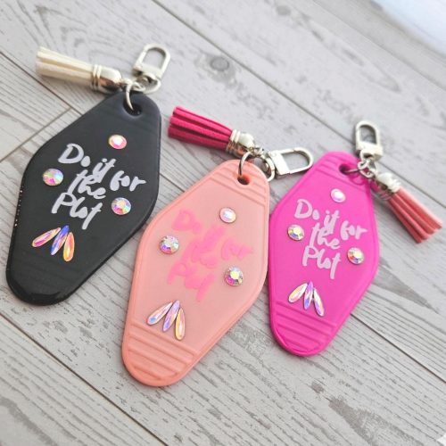 Retro Motel Keychain | Do It For the Plot | Rhinestones, Tassel Accent – Keychains – Handmade by ShesSoCrafty Goods