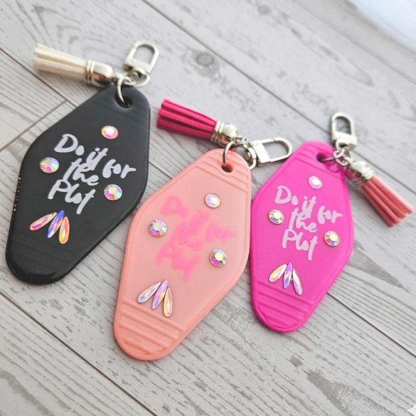 Retro Motel Keychain | Do It For The Plot | Rhinestones, Tassel Accent – Keychains – Handmade By Shessocrafty Goods