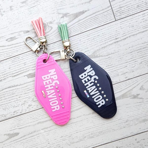 Npc Behavior Resin Motel Keychain, Funny Meme Bag Charm, Sarcastic Gift For Her – Keychains – Handmade By Shessocrafty Goods