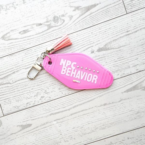 Npc Behavior Resin Motel Keychain, Funny Meme Bag Charm, Sarcastic Gift For Her – Keychains – Handmade By Shessocrafty Goods