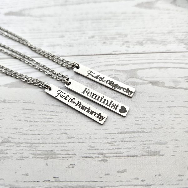 Activist Bar Necklace | Feminist, Anti-Patriarchy, Anti-Oligarchy | Stainless Steel – Jewelry – Handmade By Shessocrafty Goods