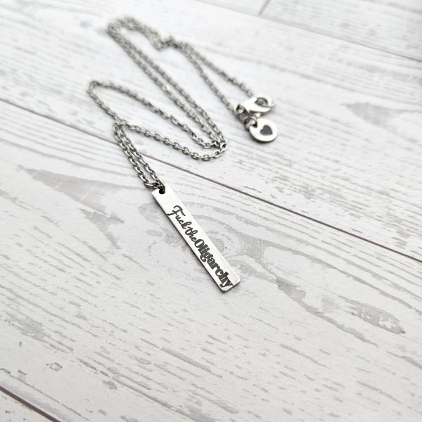Activist Bar Necklace | Feminist, Anti-Patriarchy, Anti-Oligarchy | Stainless Steel – Jewelry – Handmade By Shessocrafty Goods