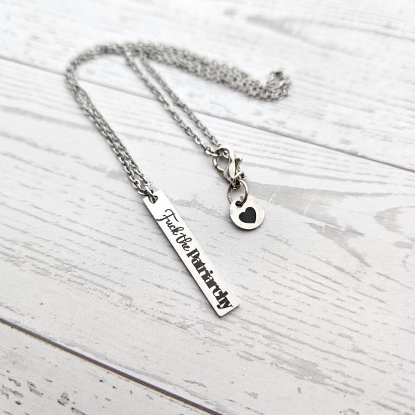 Activist Bar Necklace | Feminist, Anti-Patriarchy, Anti-Oligarchy | Stainless Steel – Jewelry – Handmade By Shessocrafty Goods