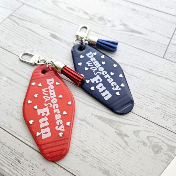 Democracy Was Fun Resin Motel Keychain Political Activist Gift – Keychains – Handmade By Shessocrafty Goods