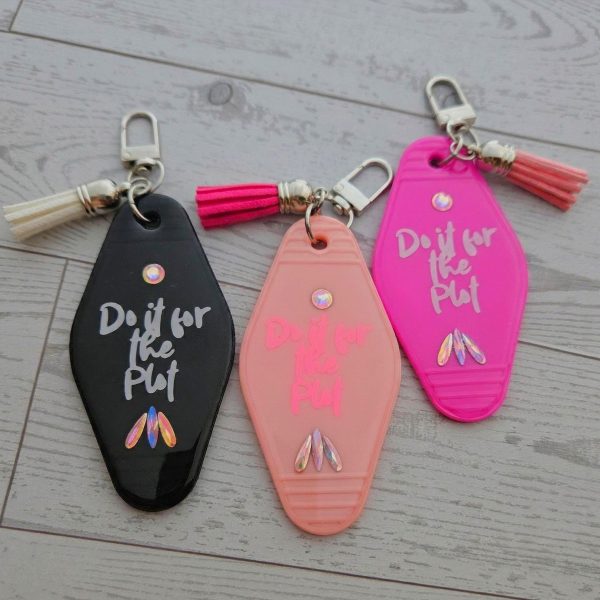 Retro Motel Keychain | Do It For The Plot | Rhinestones, Tassel Accent – Keychains – Handmade By Shessocrafty Goods