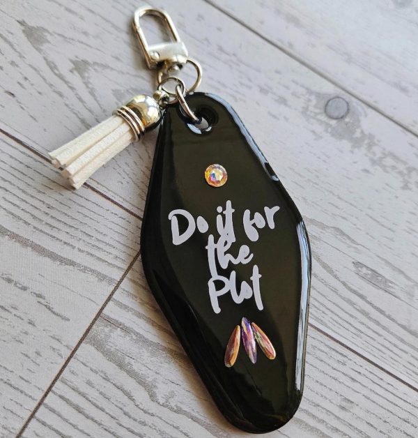 Retro Motel Keychain | Do It For The Plot | Rhinestones, Tassel Accent – Keychains – Handmade By Shessocrafty Goods