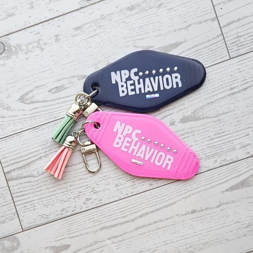 il_fullxfull.7905178227_62hd NPC Behavior Resin Motel Keychain, Funny Meme Bag Charm, Sarcastic Gift for Her – Keychains – Handmade by ShesSoCrafty Goods