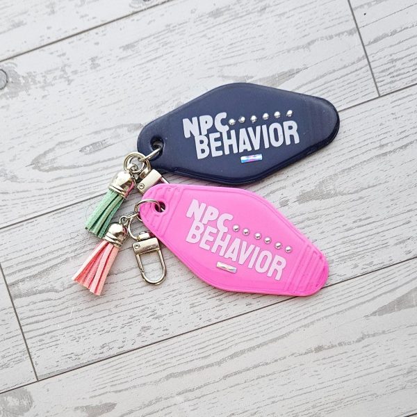 Npc Behavior Resin Motel Keychain, Funny Meme Bag Charm, Sarcastic Gift For Her – Keychains – Handmade By Shessocrafty Goods
