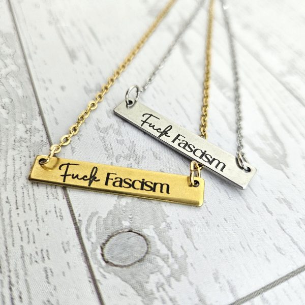 Loud Color. Louder Statements. - ShesSoCrafty Goods Fuck Fascism Laser Engraved Activist Bar Necklace β Stainless Steel Or Gold Plated β Jewelry β Handmade By Shessocrafty Goods