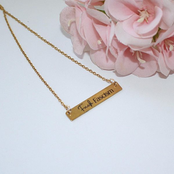 il_fullxfull.7581680904_2sml Fuck Fascism Laser Engraved Activist Bar Necklace β Stainless Steel Or Gold Plated β Jewelry β Handmade By Shessocrafty Goods
