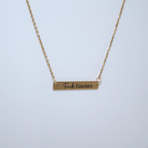 il_fullxfull.7581680966_mz9k Fuck Fascism Laser Engraved Activist Bar Necklace β Stainless Steel Or Gold Plated β Jewelry β Handmade By Shessocrafty Goods
