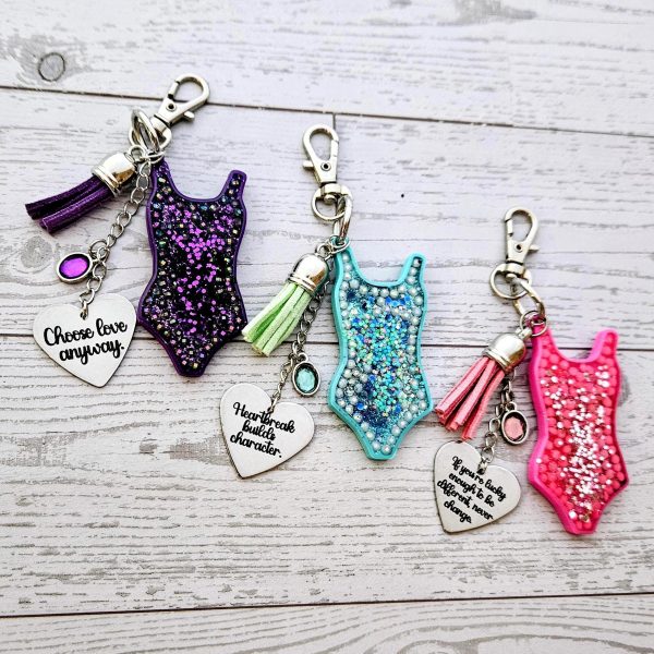 Showgirl Era Bodysuit Keychain – Personalized Rhinestone Bag Charm, Pink Blue Or Purple – Keychains – Handmade By Shessocrafty Goods