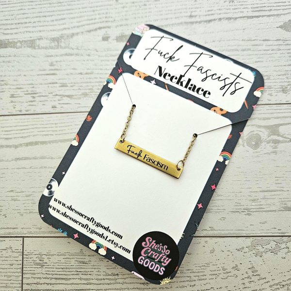 il_fullxfull.7629628187_mm3c Fuck Fascism Laser Engraved Activist Bar Necklace β Stainless Steel Or Gold Plated β Jewelry β Handmade By Shessocrafty Goods
