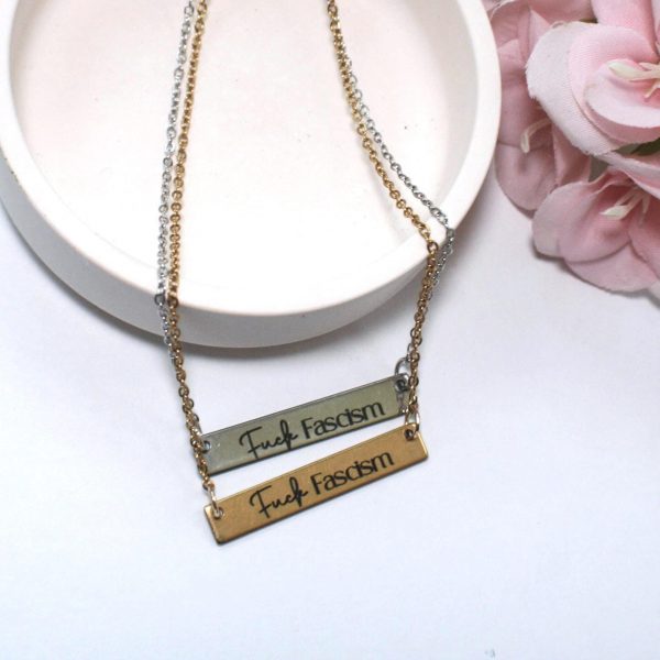 il_fullxfull.7629628413_eo4d Fuck Fascism Laser Engraved Activist Bar Necklace β Stainless Steel Or Gold Plated β Jewelry β Handmade By Shessocrafty Goods