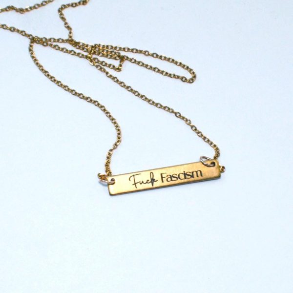 il_fullxfull.7629628547_9tn7 Fuck Fascism Laser Engraved Activist Bar Necklace β Stainless Steel Or Gold Plated β Jewelry β Handmade By Shessocrafty Goods