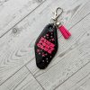 Pink Pony Club Motel Keychain With Crystals — Black Pink Rhinestone Bag Charm – Keychains – Handmade By Shessocrafty Goods