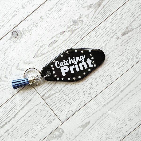 il_fullxfull.7915791987_bj1e Catching Print Motel Keychain — Funny Cheeky Bag Charm With Studs And Tassel – Keychains – Handmade By Shessocrafty Goods