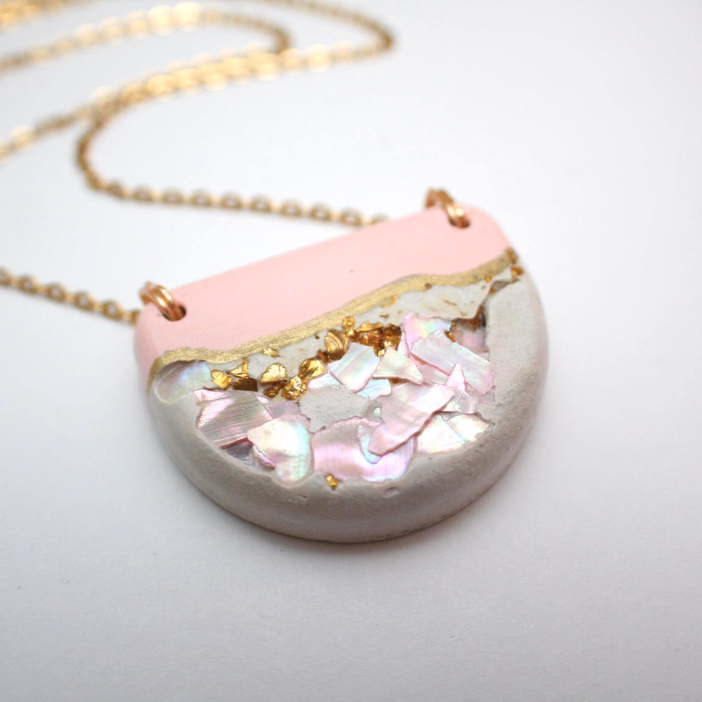 il_fullxfull.7581633284_225y Handmade Concrete Pendant Necklace: Pink Abalone & Rose Gold – Jewelry – Handmade by ShesSoCrafty Goods
