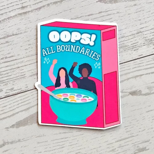 il_fullxfull.7581633346_2rab Feminist Cereal Box Vinyl Sticker - OOPS! All Boundaries – Stickers – Handmade by ShesSoCrafty Goods